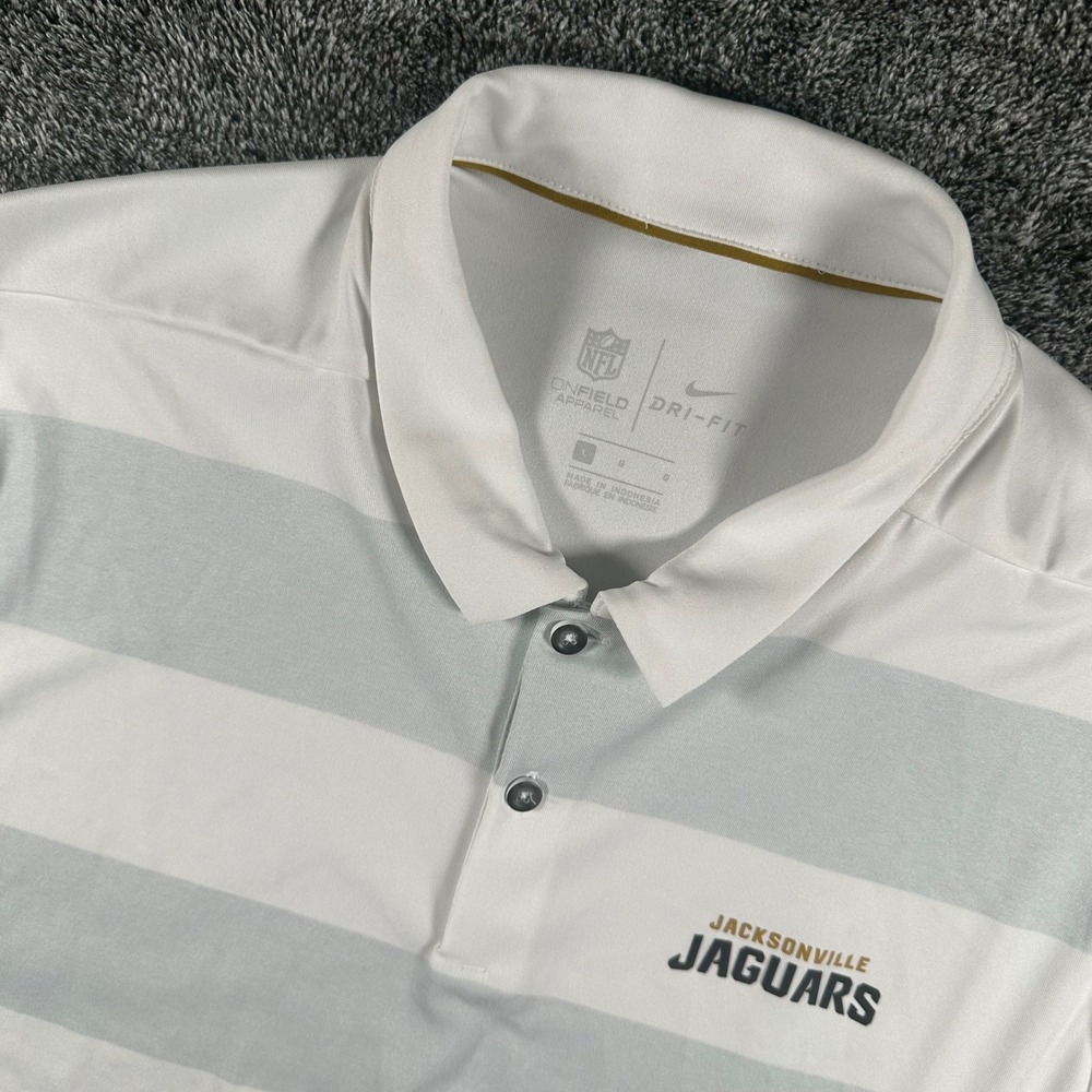 Jacksonville Jaguars Nike Polo Shirt Mens Large White Grey Striped Dri-FIT NFL